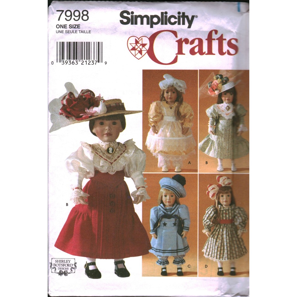 Simplicity 7998 18 inch Doll Clothes Sewing Pattern Shirley Botsford Victorian